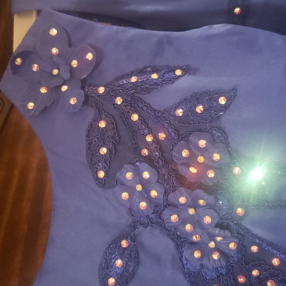 Royal blue flower girl jeweled bling pageant dress - Picture 10 of 12